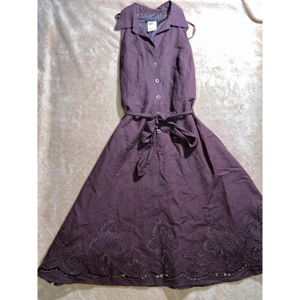 PS Style Women‎ 8P Brown Sleeveless Collar Button Belt Fit Flare Floral Dress
